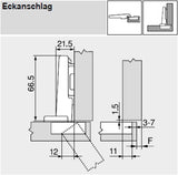 مفصلات أثاث بلوم كليب توب بلومشن المتكاملة بزاوية 107 درجة، مجموعة مربعة، 105031163