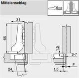 مفصلات أثاث بلوم كليب توب بلومشن المتكاملة بزاوية 107 درجة، مجموعة مربعة، 105031163