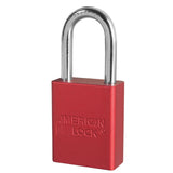 قفل أمان من الألومنيوم المؤكسد الأحمر من American Lock A1106RED، بعرض 1-1/2 بوصة (38 مم) مع قيد طويل 1-1/2 بوصة (38 مم)