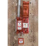 قفل أمان Master Padlock 410RED Zenex Thermoplastic، بعرض 1-1/2 بوصة (38 مم) مع قيد طويل 1-1/2 بوصة (38 مم)