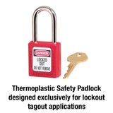 قفل أمان Master Padlock 410RED Zenex Thermoplastic، بعرض 1-1/2 بوصة (38 مم) مع قيد طويل 1-1/2 بوصة (38 مم)