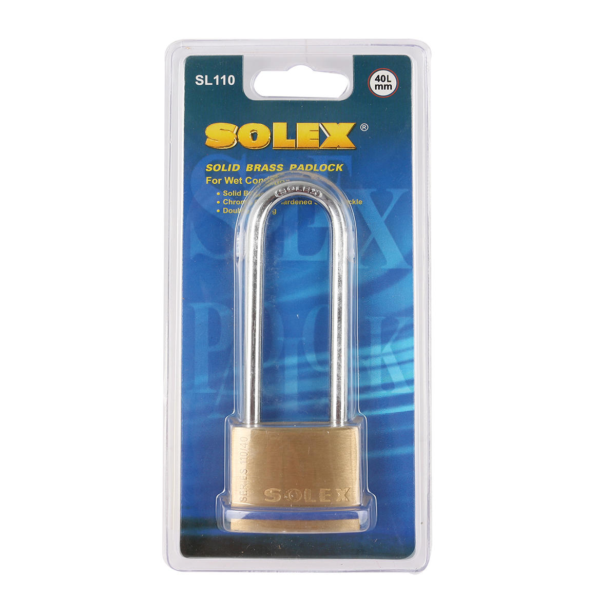 Solex Brass Padlock Long Shackle 40mm SL110 40L