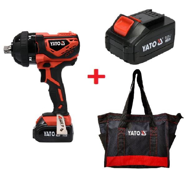 Yato Cordless Impact Wrench 18V w/1x2.0Ah Battery & Quick Charger BMC Box YT-82804 + 4.0Ah Battery YT-82844 + Tool Bag YT-74402
