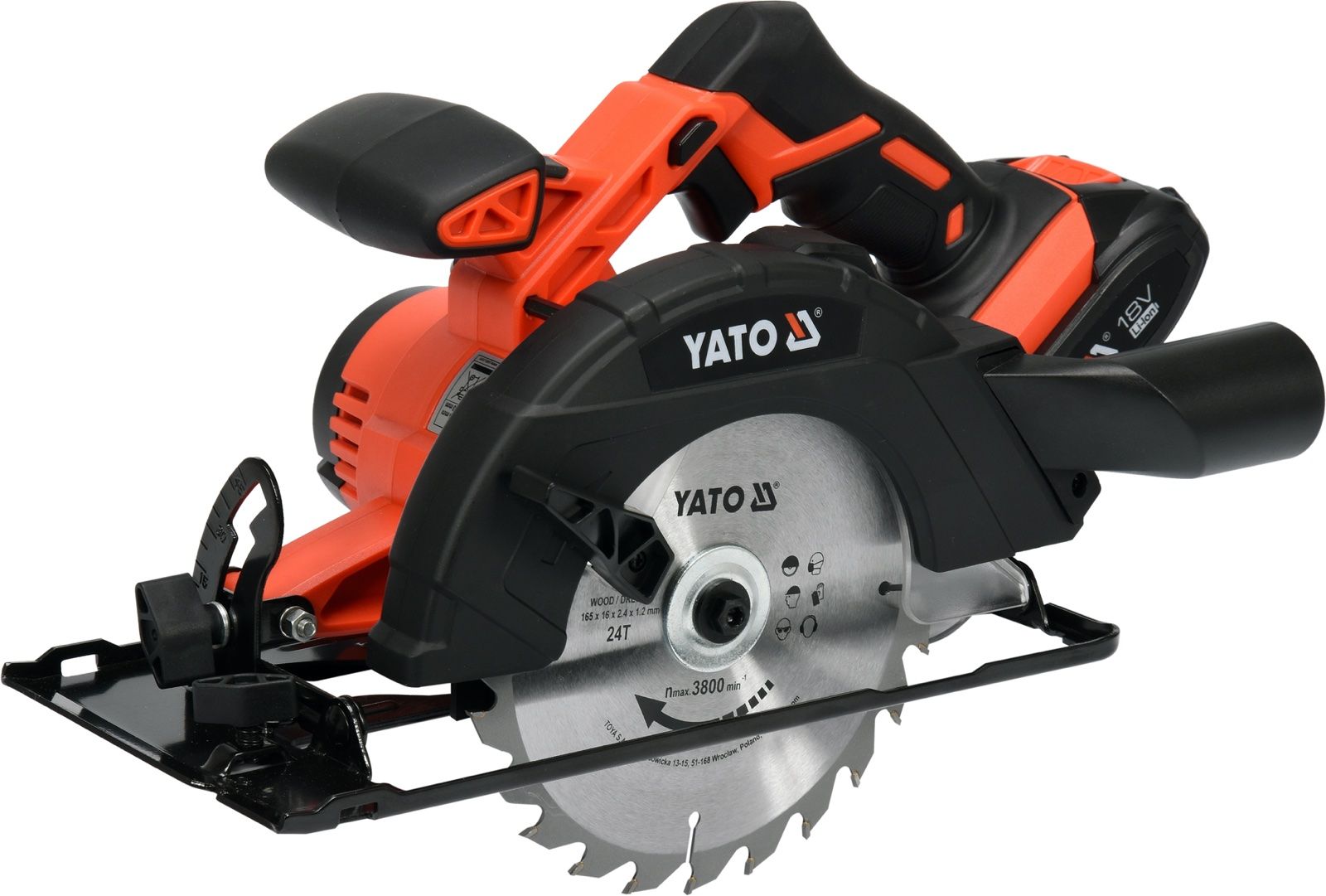 Yato Cordless Circular Saw 165mm 18V w/1x2.0Ah Battery & Quick Charger Color Box YT-82810