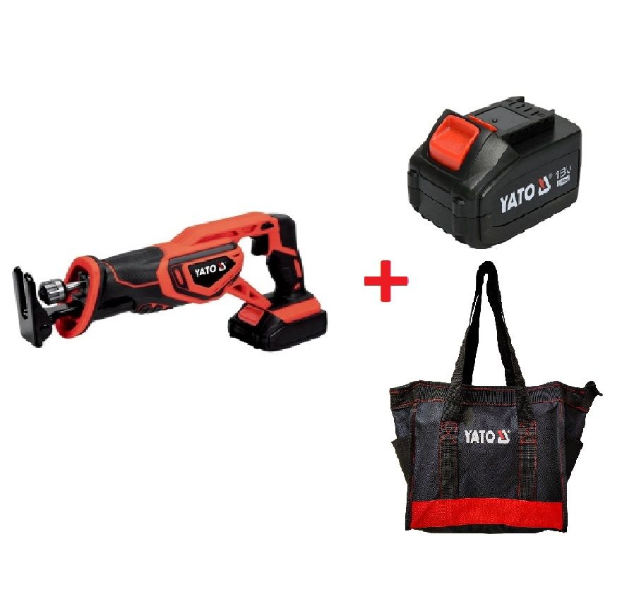 Yato Cordless Sabre Saw 18V w/1x2.0Ah Battery & Quick Charger Color Box YT-82814 + 3.0Ah Battery YT-82843 + Tool Bag YT-74401