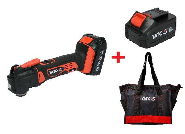 Yato Cordless Multifunction Tool 18V w/1x2.0Ah Battery & Quick Charger Color Box YT-82818 + 3.0Ah Battery YT-82843 + Tool Bag YT-74401