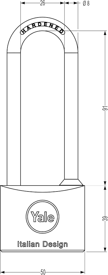 Yale Brass Padlock 50mm Long Shackle 15-0110-5091-00-0211