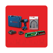 Bosch GSB 183-LI Combi Drill 1x2.0Ah + GAL 18V-20charger + PLL 1 P LASER LEVEL  + 11pc flex. extension Screwbit