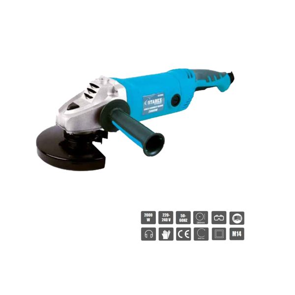 Starex Angle Grinder 180mm 2000W 8500rpm Soft Start Rev Handle Blue/Grey