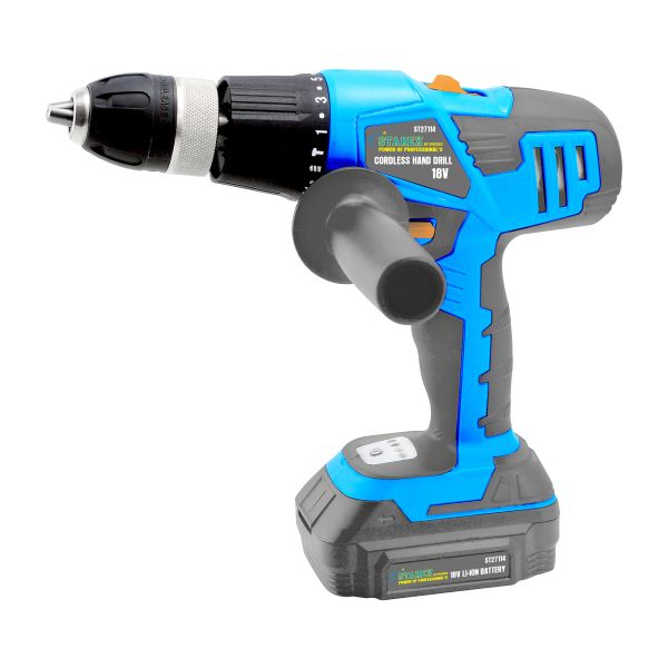 Starex Cordless Drill 13mm 18V Li-ion Battery, Quick Charger, Extra Battery in Blow Case Blue/Grey ST27114