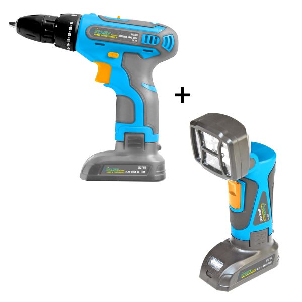 Starex ST27115 14.4V+14 LED Work Light Set Cordless Drill with Extra Li-ion Battery in Blow Case, Blue/Grey