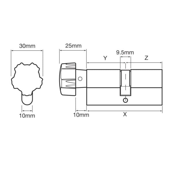 Union Cylinder Euro Profile Key & Turn 2x71
