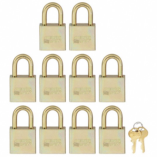 أقفال أمريكية متشابهة المفاتيح، أقفال فولاذ، نوع القيد، تخليص القيد العمودي 1-1/8 بوصة (10 قطع متشابهة المفاتيح) A5200GLNKAS10 