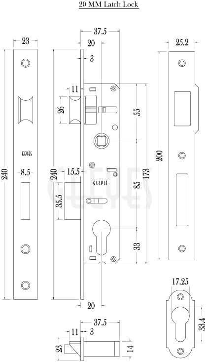 UPVC Door Lock 20mm with cylinder 60mm