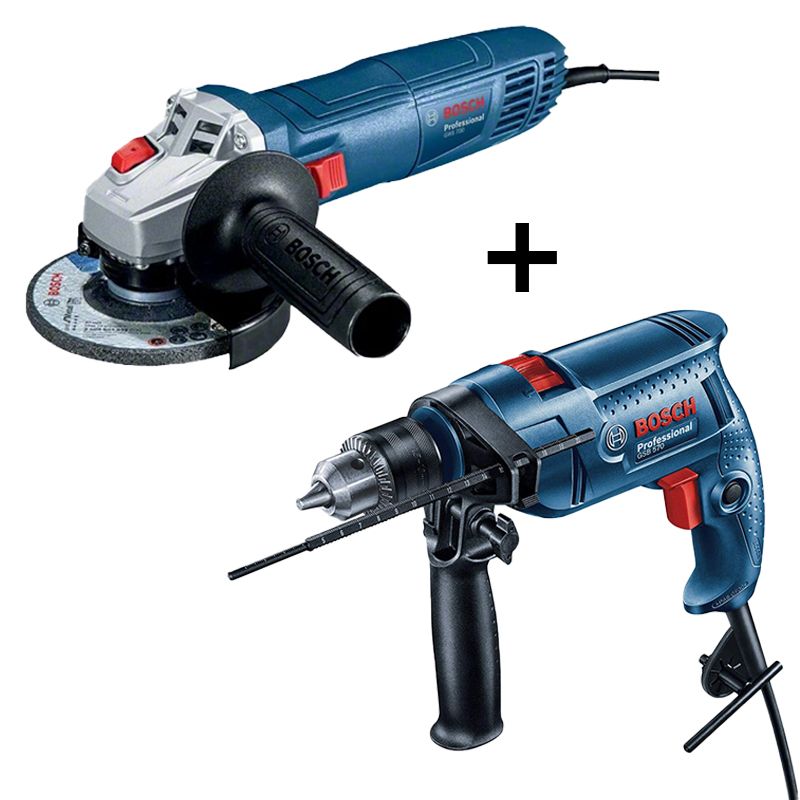 Bosch Drill 13mm 570W GSB 570 + Angle Grinder 115mm 700W GWS 700 + Tool Bag + 5pcs Cutting Dics + 15pcs Accessories Set (P)
