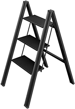 3 Steps Foldable Ladder Household Indoor Kitchen Living Room Portable Step Stool (Black)