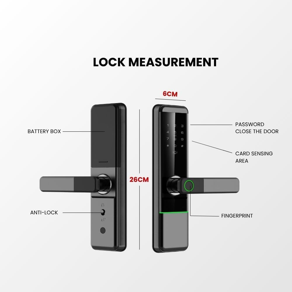 Altix R5 Wi-Fi Smart Door Lock with Tuya App – 5-in-1 Keyless Entry Fingerprint, Passcode, RFID, App & Mechanical Key Access Modern Slim Design for Home, Office & Apartments (SILVER, NEW-TUYA-APP)