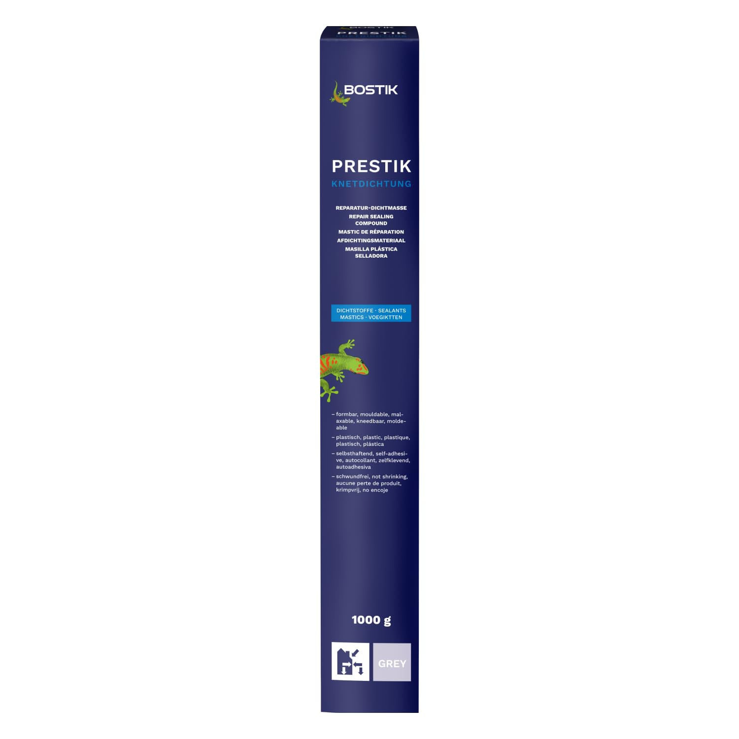 BOSTIK Prestik Kneading Seal, Grey, Permanent Plastic Kneading Sealant, Solvent-Free, Shrink-Free, Excellent Ageing Resistance, for Indoor and Outdoor Use, 1 kg