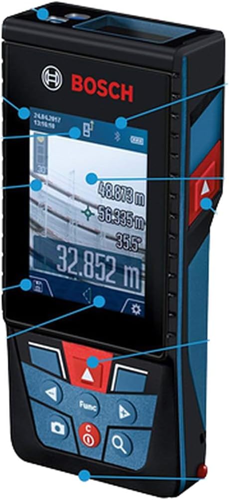 Bosch Professional Laser Measure Glm 50-27 C (Range: Up To 50M, Robust, Ip65, Data Transfer Via Bluetooth, 2X Aa Batteries, Hand Strap, Pouch)