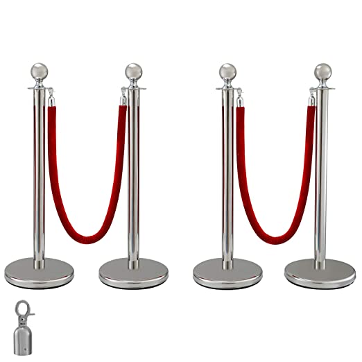 Posts Queue Pole Rope Barriers Stanchion Set 5Ft Red Velvet Ropes