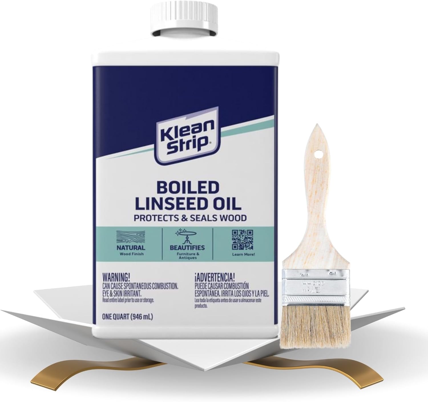Klean Strip Boiled Linseed Oil with Paintbrush - Thinner for Oil-Based Paints - Linseed Oil for Wood & Painting - Increases Water, Scratch & Wrap Resistance - Wood Oil for Furniture