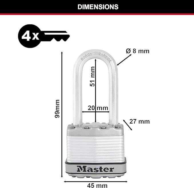 Master Lock Excell Laminated Steel 45mm Padlock M1EURDLHCC/M1EURDLH