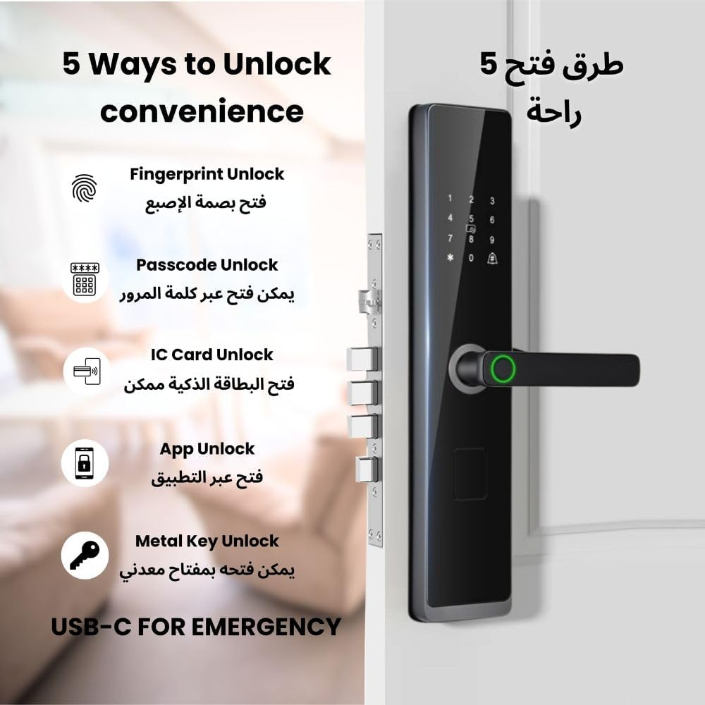Altix R9 Pro Wi-Fi Smart Door Lock – Keyless Entry with TTLock App, Fingerprint, PIN Code, IC Card & Mechanical Key – Remote Access & Monitoring – Biometric Door Lock Dubai – Smart Lock UAE