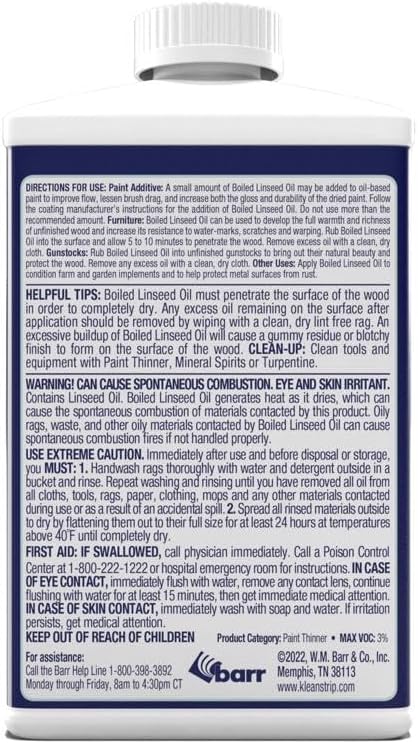 Klean Strip Boiled Linseed Oil with Paintbrush - Thinner for Oil-Based Paints - Linseed Oil for Wood & Painting - Increases Water, Scratch & Wrap Resistance - Wood Oil for Furniture