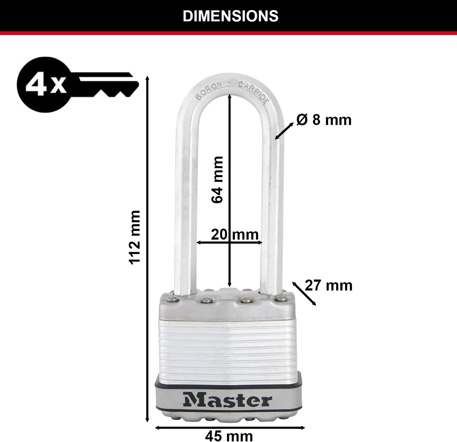 Master Lock High security padlock long shackle 45mm M1EURDLJ