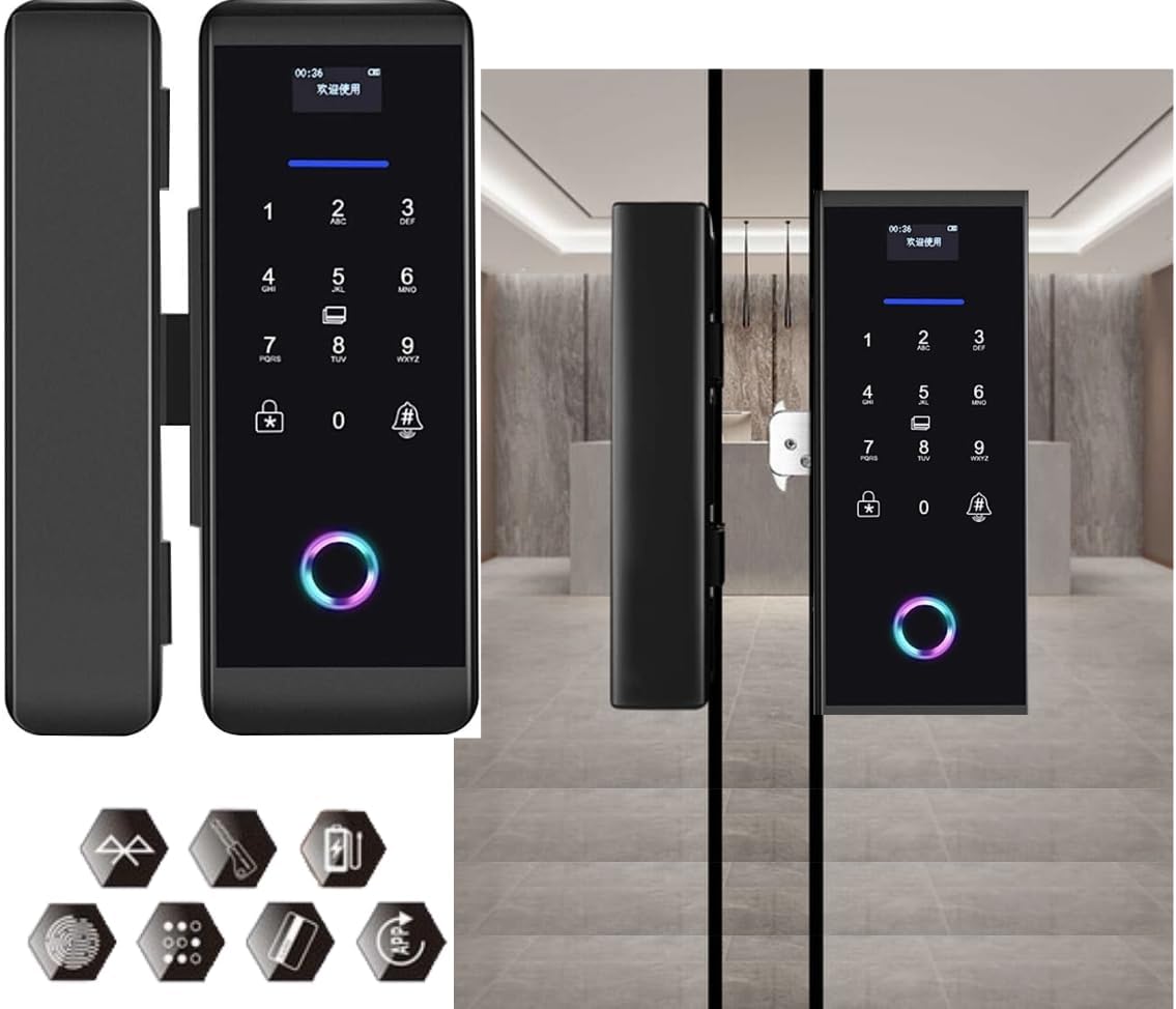 Electronic Smart Lock For Glass Door with 4 Function- Fingerprint, Mobile App, Passcode, IC Card (2 YEARS WARRANTY) (RBSL4010B) - NO Drill Required