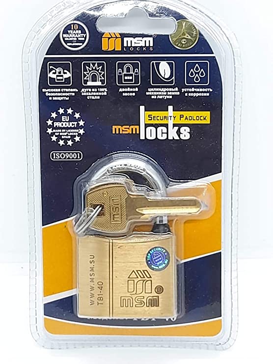 Brass Pad Lock Spanish High Quality with 3 Brass keys. Brand :MSM Size TB1-70mm