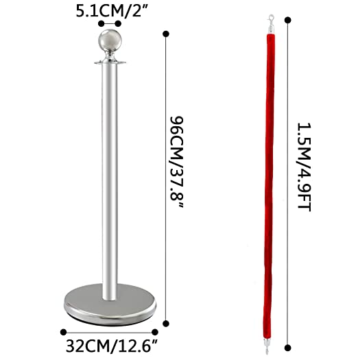 Posts Queue Pole Rope Barriers Stanchion Set 5Ft Red Velvet Ropes