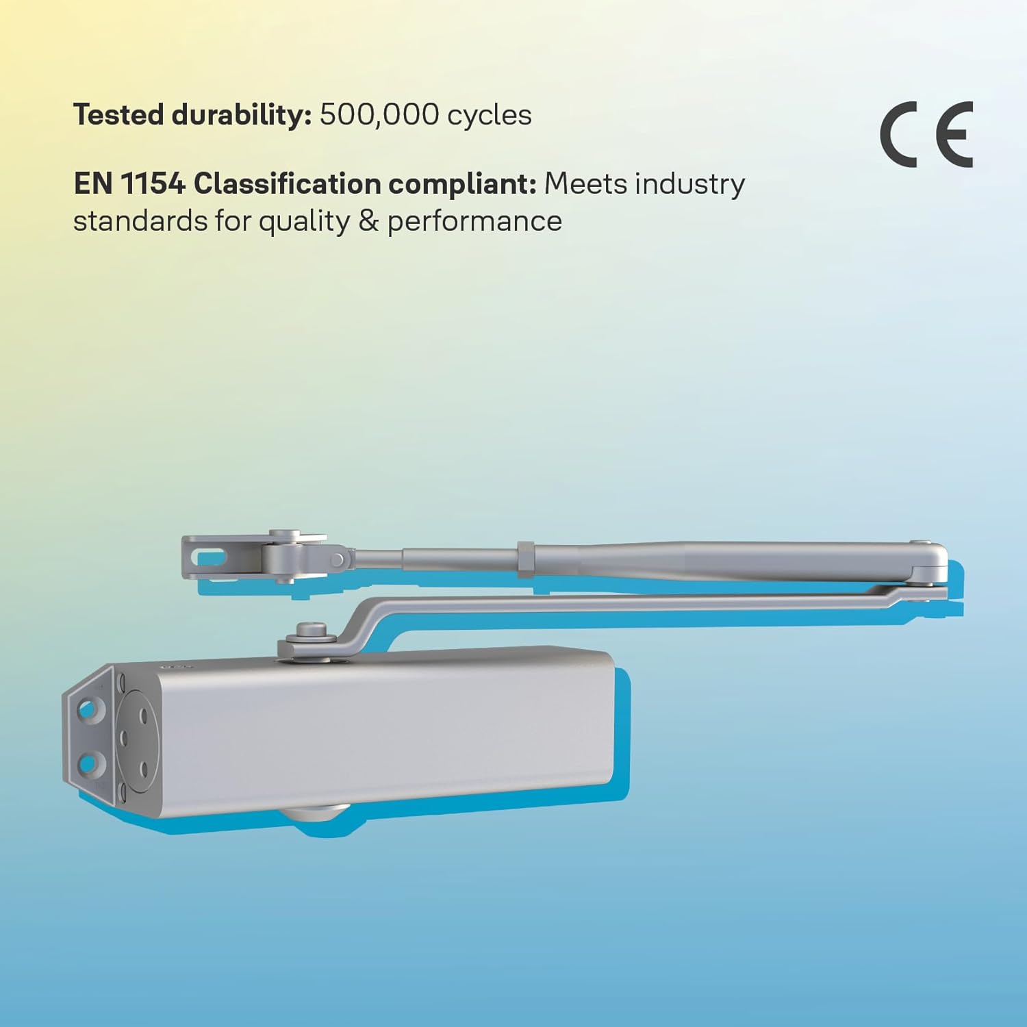 Yale 722 Pro Door Closer For up to 1100mm width and 80Kg door weight, 500,000 cycles tested, Adjustable Latching Speed, Fire rated, Silver