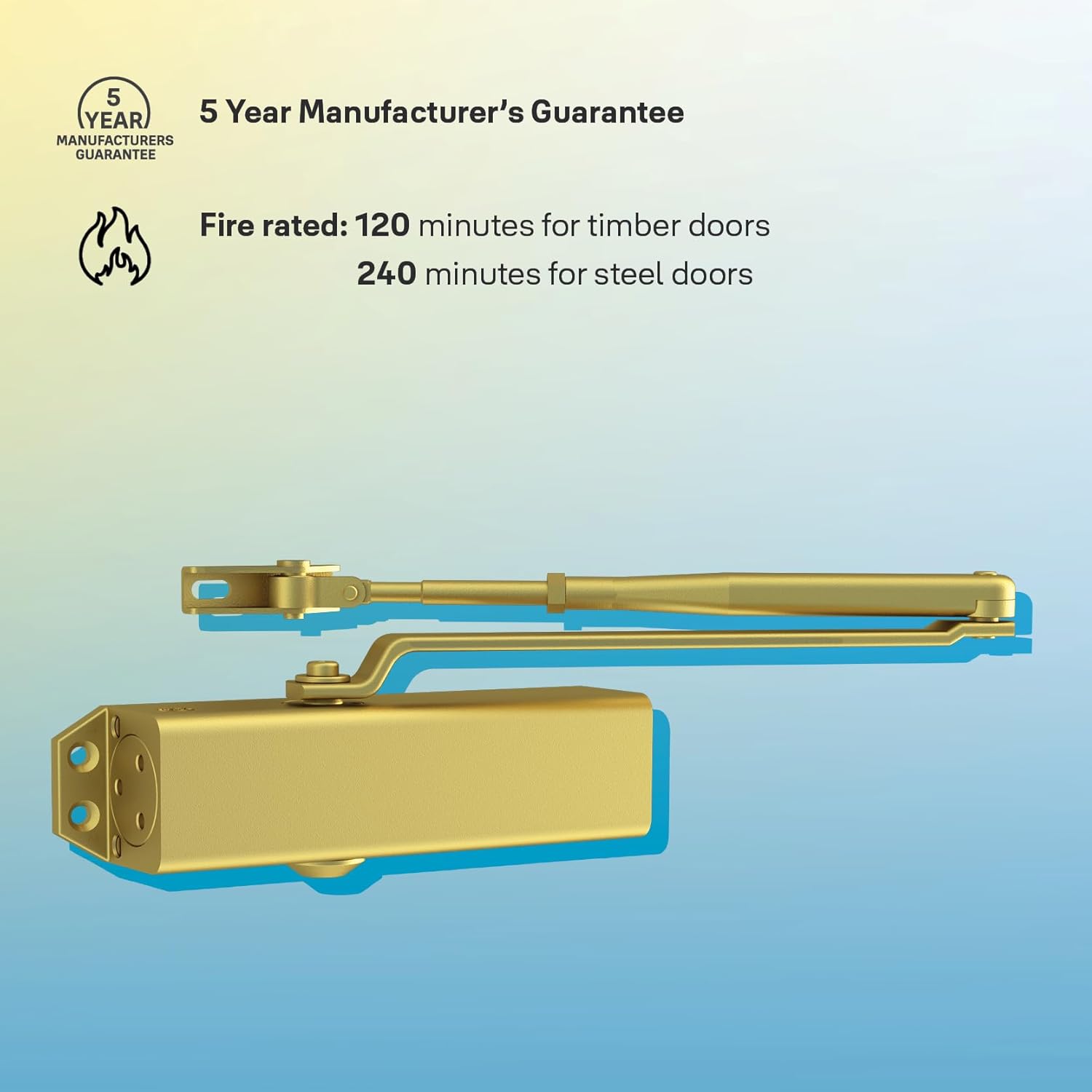 Yale 722 Pro Door Closer For up to 1100mm width and 80Kg door weight, 500,000 cycles tested, Adjustable Latching Speed, Fire rated, Silver