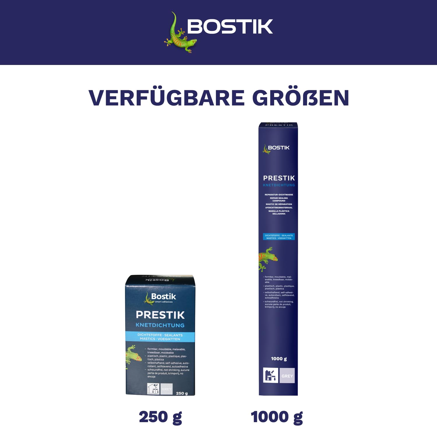 BOSTIK Prestik Kneading Seal, Grey, Permanent Plastic Kneading Sealant, Solvent-Free, Shrink-Free, Excellent Ageing Resistance, for Indoor and Outdoor Use, 1 kg