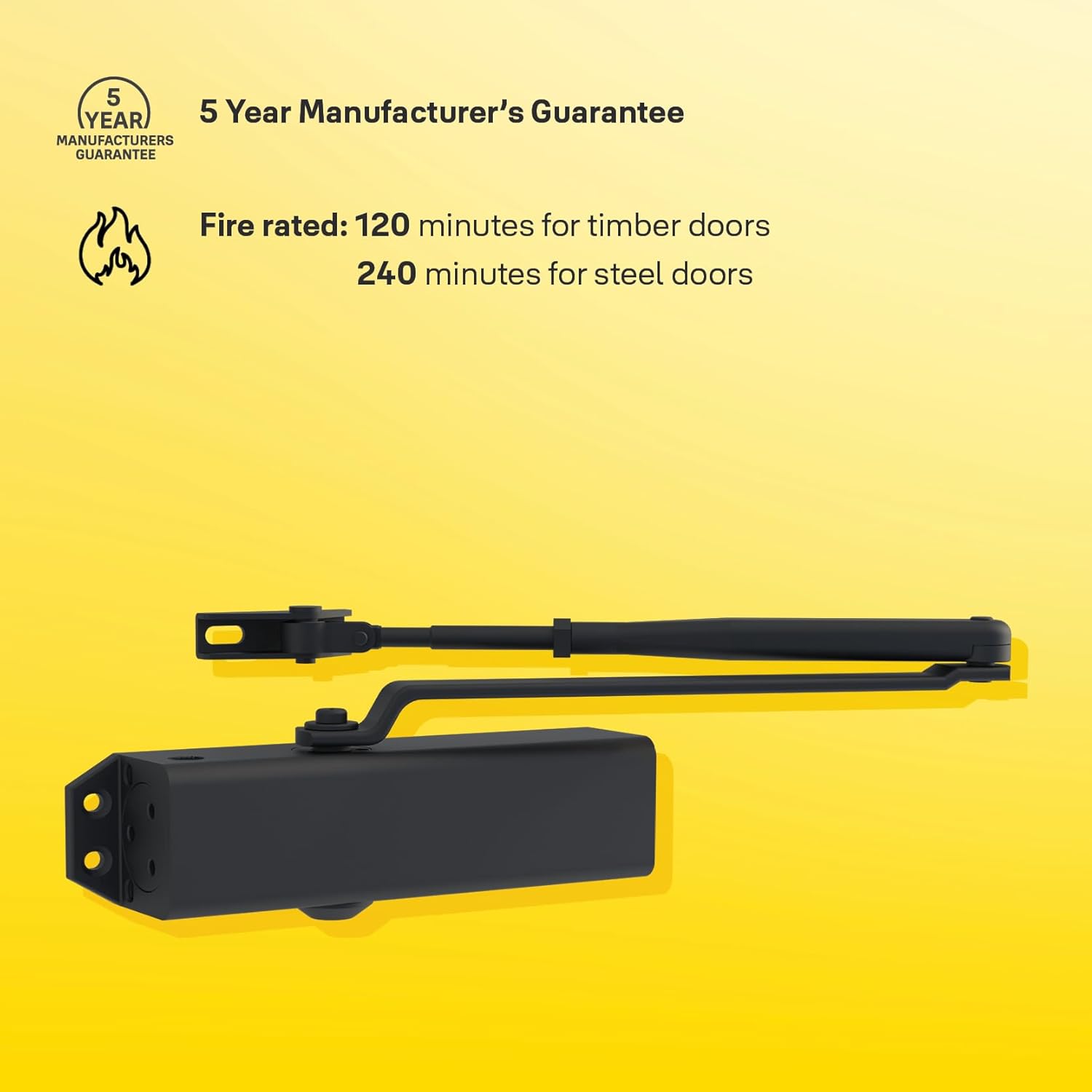 Yale 722 Pro Door Closer For up to 1100mm width and 80Kg door weight, 500,000 cycles tested, Adjustable Latching Speed, Fire rated, Silver