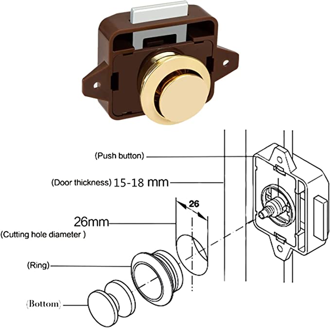 قفل بزر ضغط 26 مم/1.02 بوصة بني بدون مفتاح لسيارة ترفيهية متنقلة 