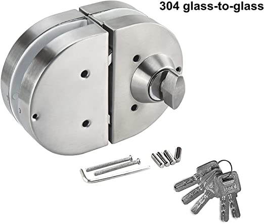 Glass Door Lock 304 Stainless Steel Commercial Durable Metal Chrome 10 mm -12 mm Anti-Theft Security Lock? Double Swing Hinged Frameless Push Sliding Gate Lock with 3 Keys