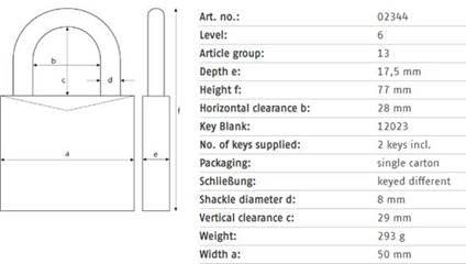 قفل نحاسي من أبوس 65/50 (50 مم) 