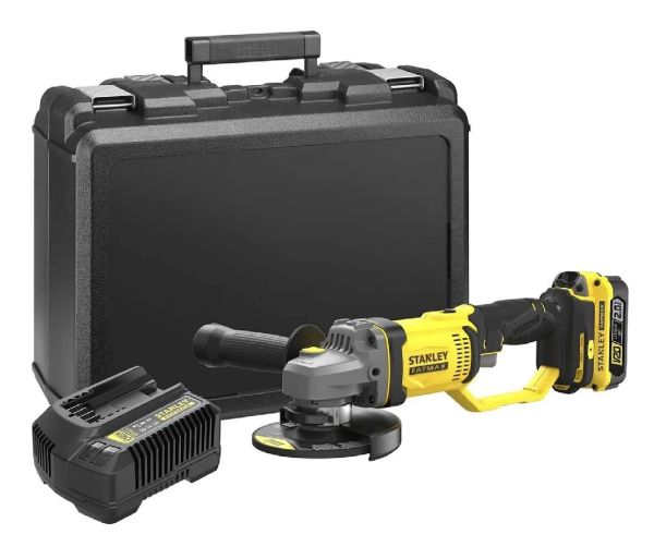 Stanley Cordless V20 Angle Grinder 125mm 18V 2.0Ah with 1 Battery & Charger Kit Box SFMCG400D1K-GB