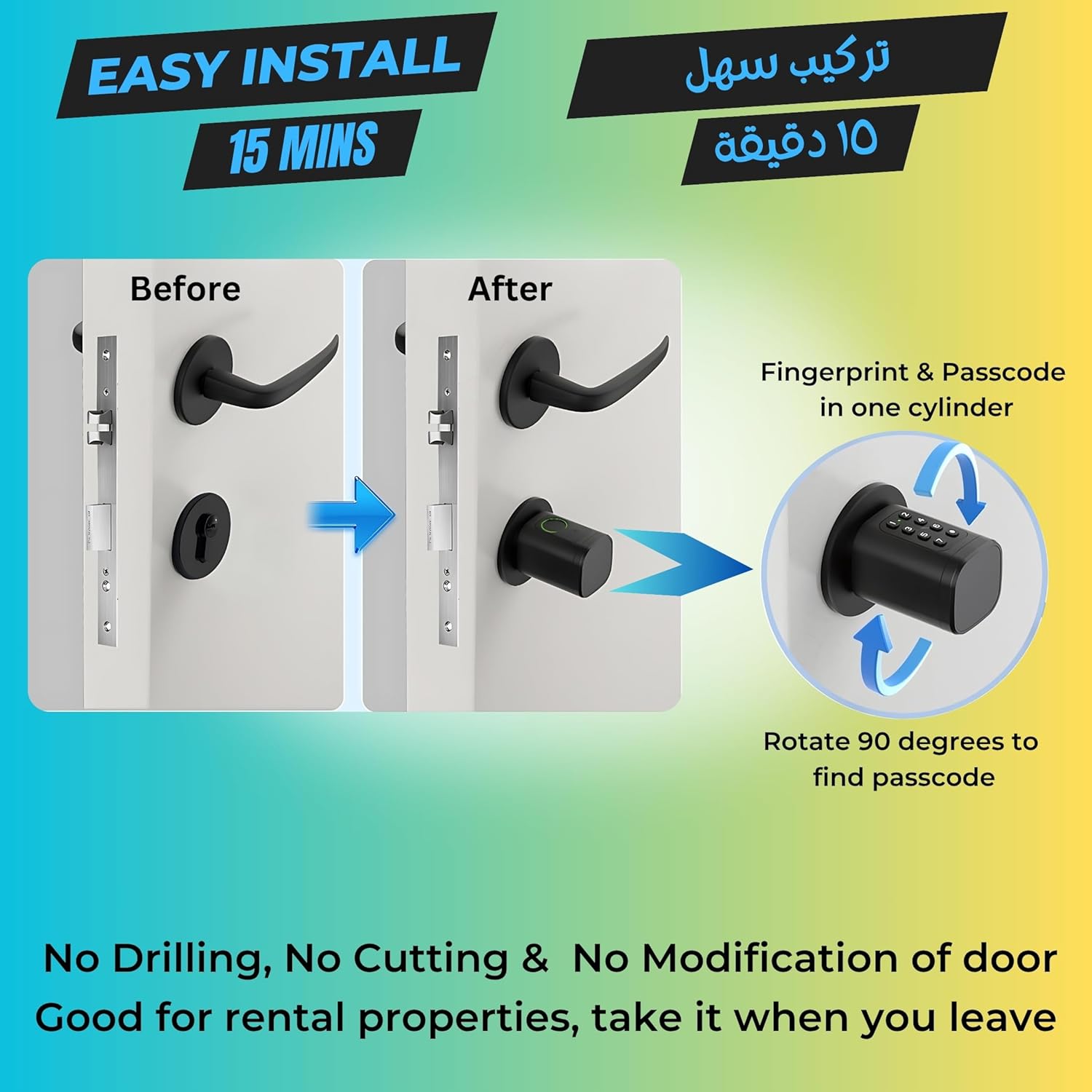 Altix CL1X TUYA Smart Door Lock Keyless | Fingerprint & Passcode | Bluetooth | Keycard & Key | DIY Install | Suitable for Home, Office | Highly Secure | Adjustable Length 60-90mm | Pearl Chrome NEW