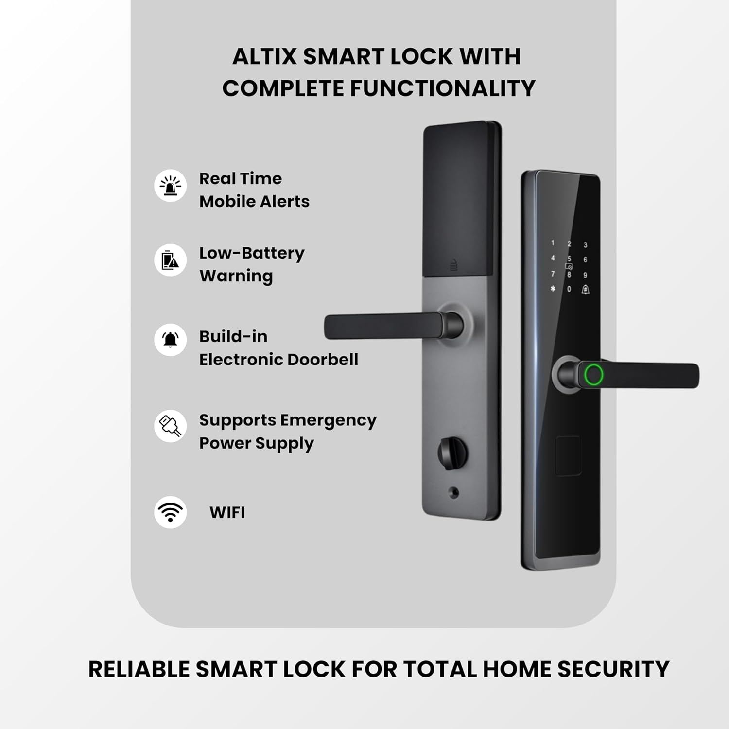 Altix R9 Pro Wi-Fi Smart Door Lock – Keyless Entry with TTLock App, Fingerprint, PIN Code, IC Card & Mechanical Key – Remote Access & Monitoring – Biometric Door Lock Dubai – Smart Lock UAE