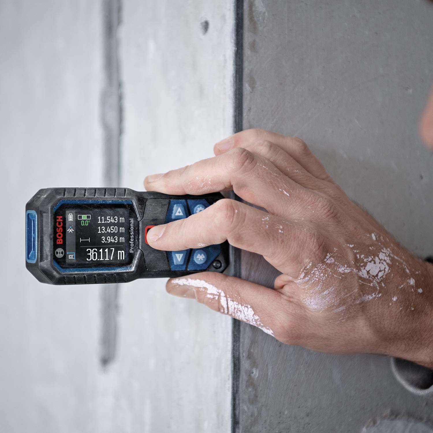 Bosch Professional Laser Measure Glm 50-27 C (Range: Up To 50M, Robust, Ip65, Data Transfer Via Bluetooth, 2X Aa Batteries, Hand Strap, Pouch)