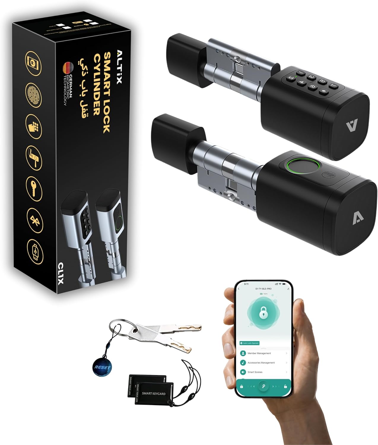 Altix CL1X TUYA Smart Door Lock Keyless | Fingerprint & Passcode | Bluetooth | Keycard & Key | DIY Install | Suitable for Home, Office | Highly Secure | Adjustable Length 60-90mm | Pearl Chrome NEW