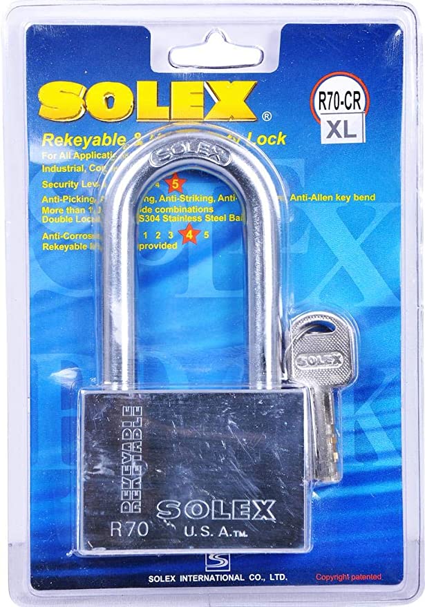 Solex Chrome Padlock Long 70mm