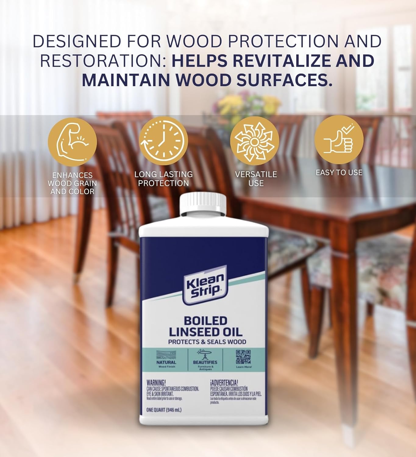 زيت بذر الكتان المغلي من كلين ستريب مع فرشاة طلاء - مخفف للدهانات الزيتية - زيت بذر الكتان للخشب والطلاء - يزيد من مقاومة الماء والخدش والالتواء - زيت الخشب للأثاث 