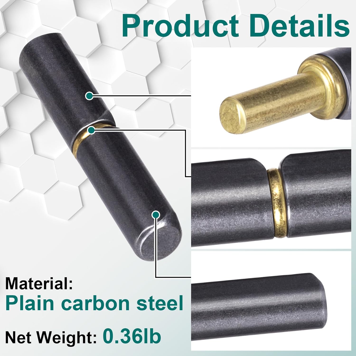 مفصلات برميلية ملحومة، مفصلات بوابة من الفولاذ الكربوني المتين، طول 2-1/2 بوصة وقطر 3/8 بوصة، مفصلة رصاصية دائرية قابلة للفصل لمنحدر المقطورة، باب متأرجح، بوابة قيادة، دبوس قطر خارجي 0.23 بوصة 