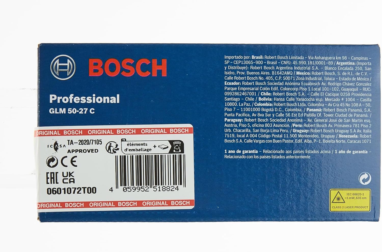 Bosch Professional Laser Measure Glm 50-27 C (Range: Up To 50M, Robust, Ip65, Data Transfer Via Bluetooth, 2X Aa Batteries, Hand Strap, Pouch)