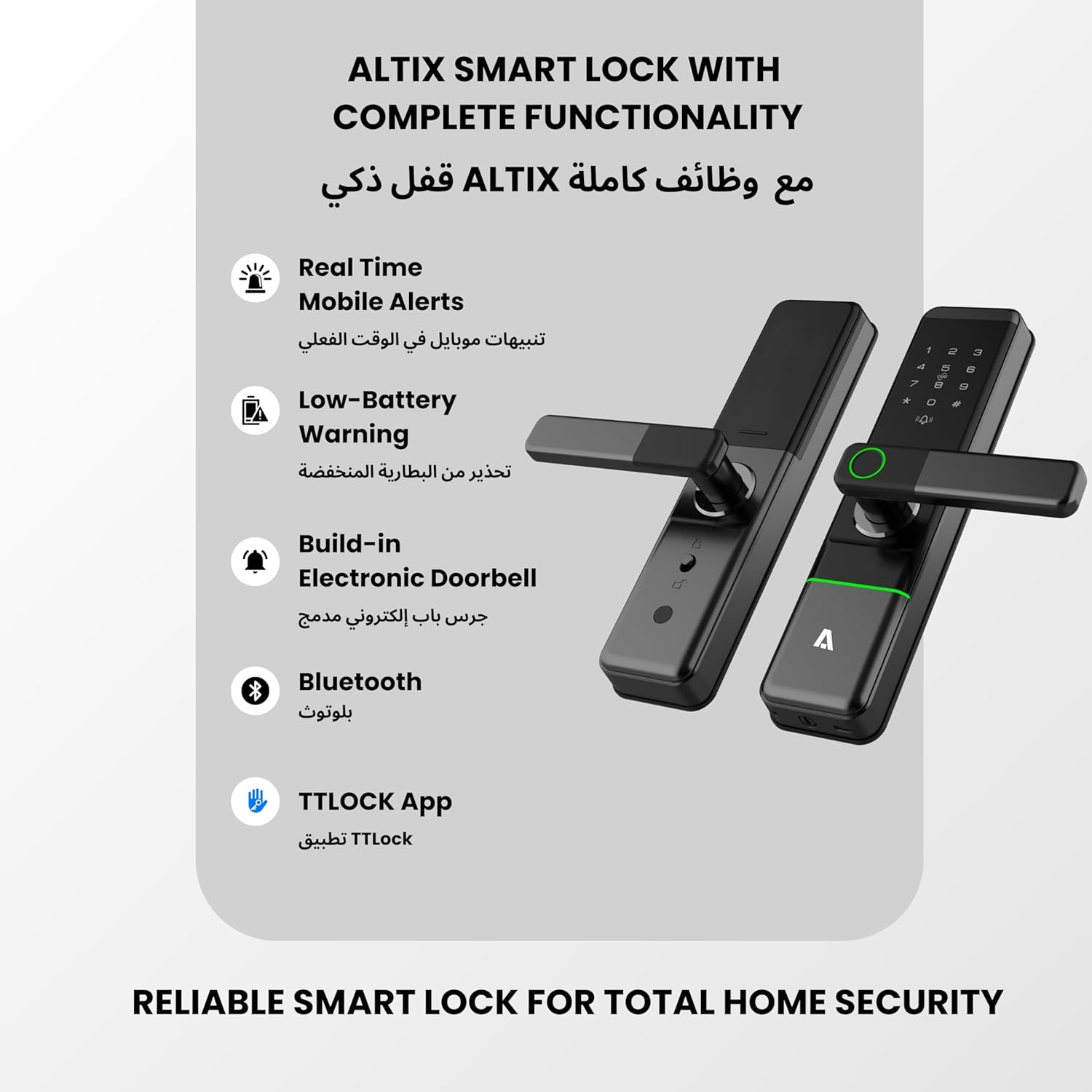 Altix R5 Wi-Fi Smart Door Lock with Tuya App – 5-in-1 Keyless Entry Fingerprint, Passcode, RFID, App & Mechanical Key Access Modern Slim Design for Home, Office & Apartments (SILVER, NEW-TUYA-APP)