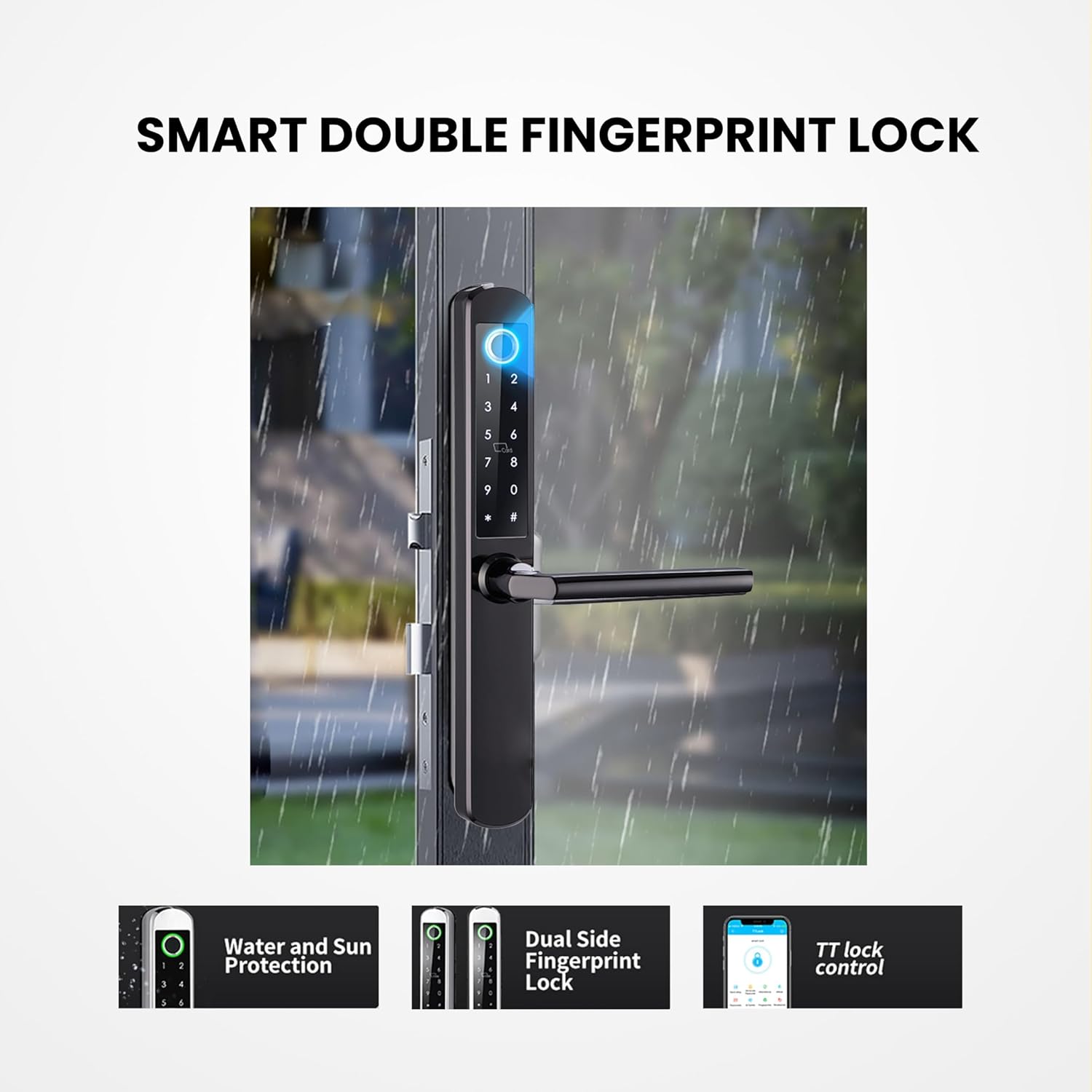Altix A5FF Premium Smart Door Lock – Double-Sided Fingerprint, Keyless Entry, Slim Stainless Steel Design, IP65 Waterproof, TTLock App, Bluetooth, Keypad & IC Card Unlock